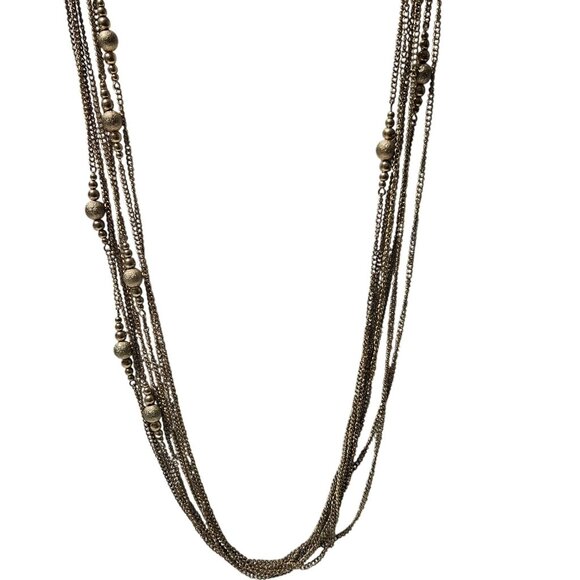 Vintage Gold Tone Multi Strand Chain Necklace Beaded Accents Statement Jewelry - Picture 1 of 5